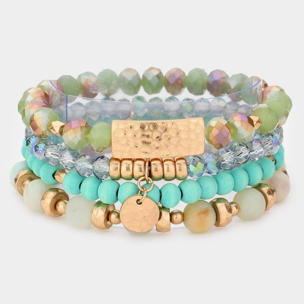 Natural stone wood stretch bracelet set